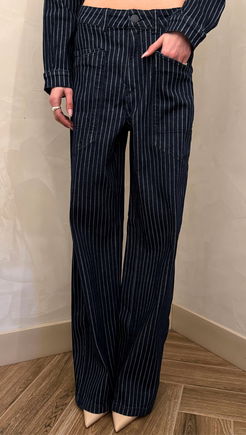 Dark Stripes Denim Pants - Striped Jeans