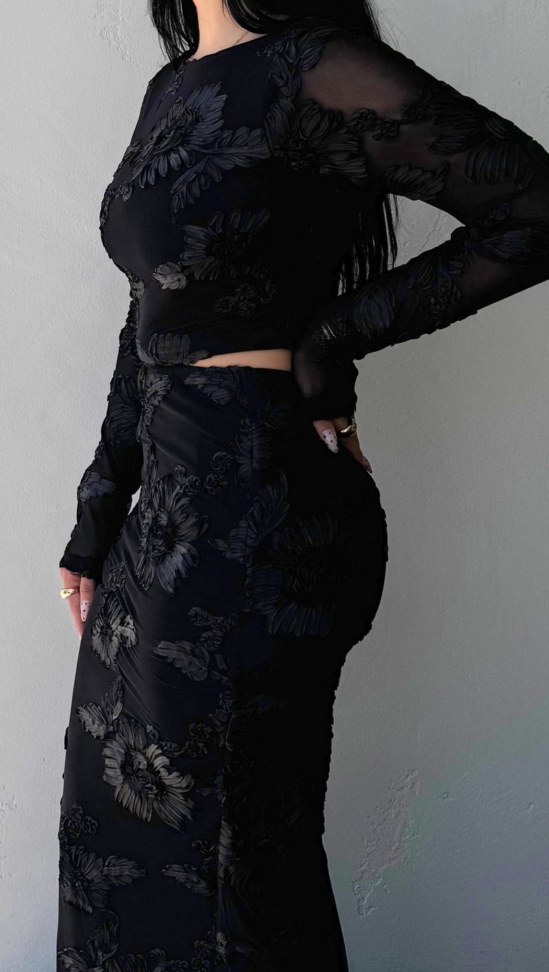 Bianca Floral Skirt Set - Black