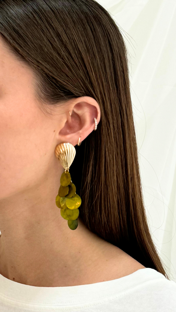 Shell Shimmer Drop Earring - Green/ Gold