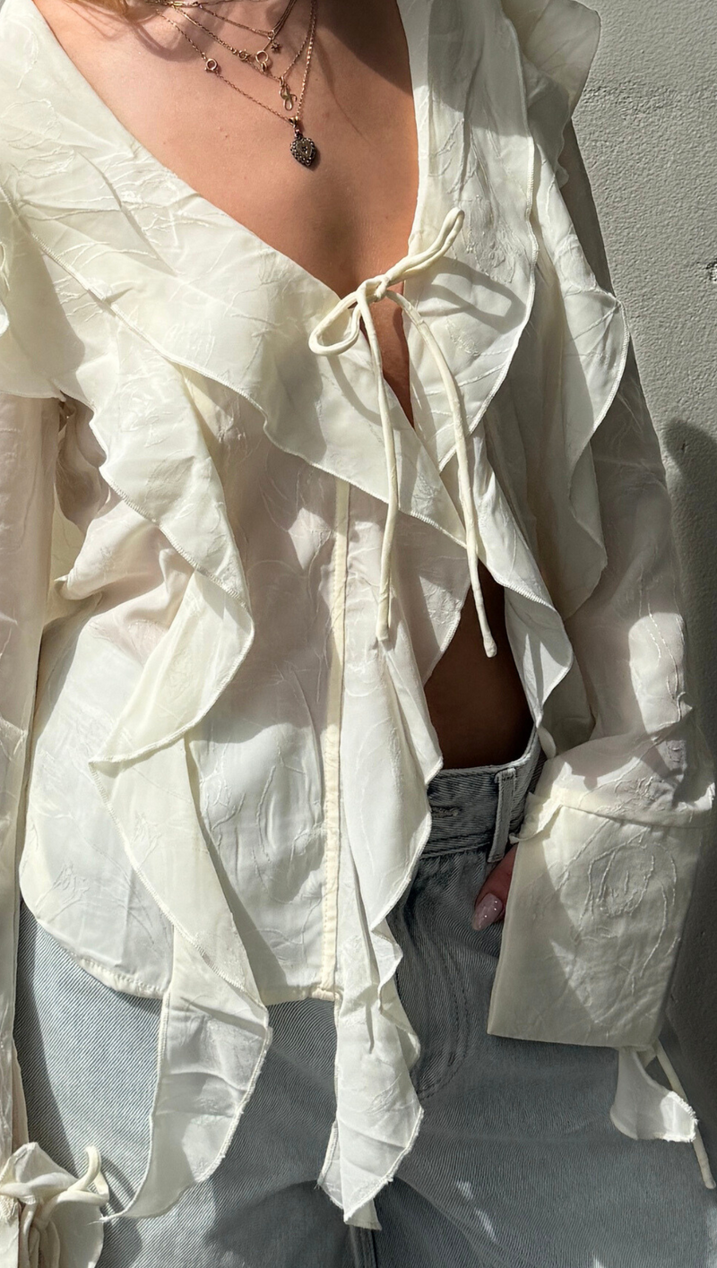Melina Tie Front Blouse - Cream