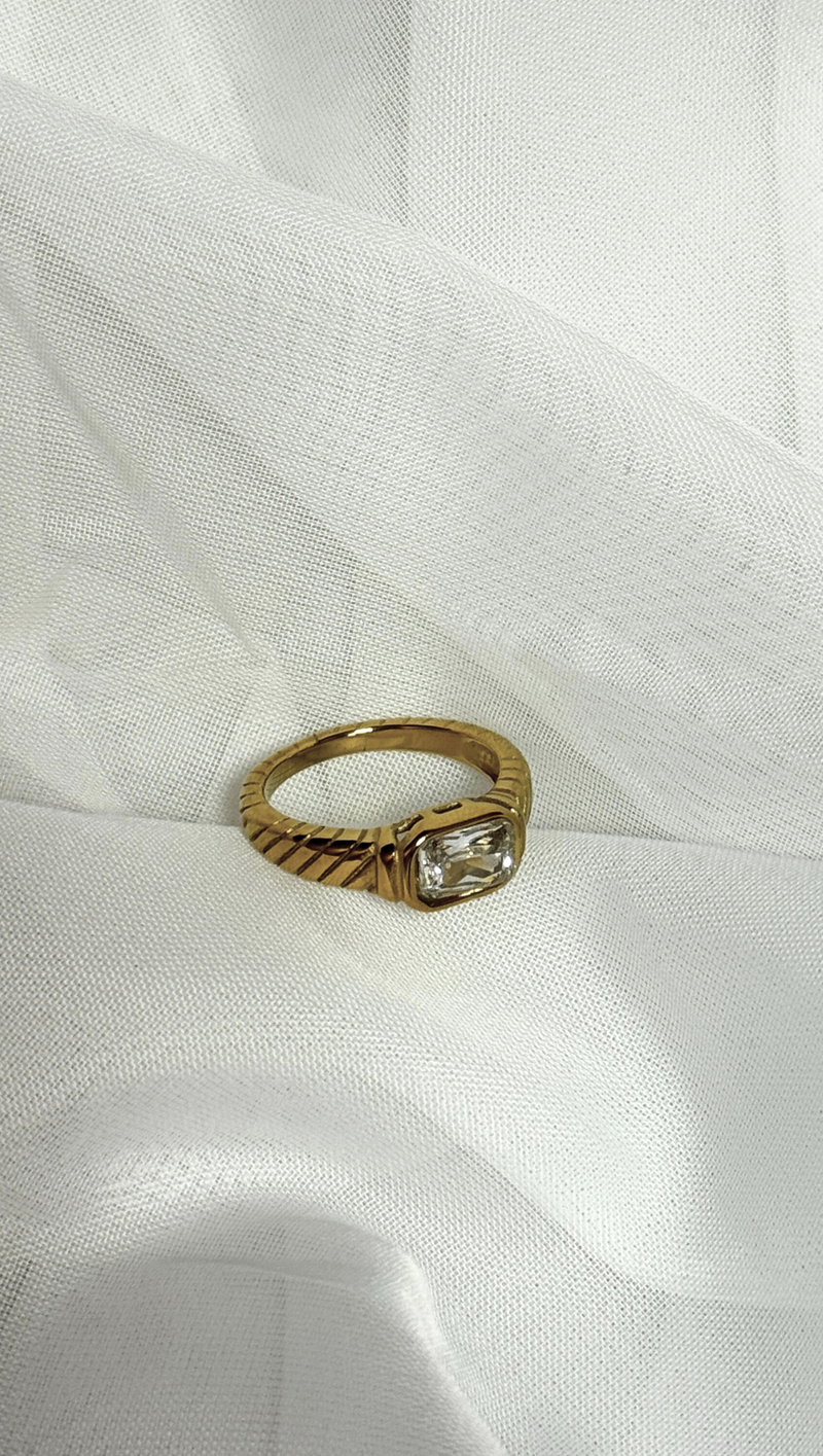 Braided Ring With Stone - Clear CZ
