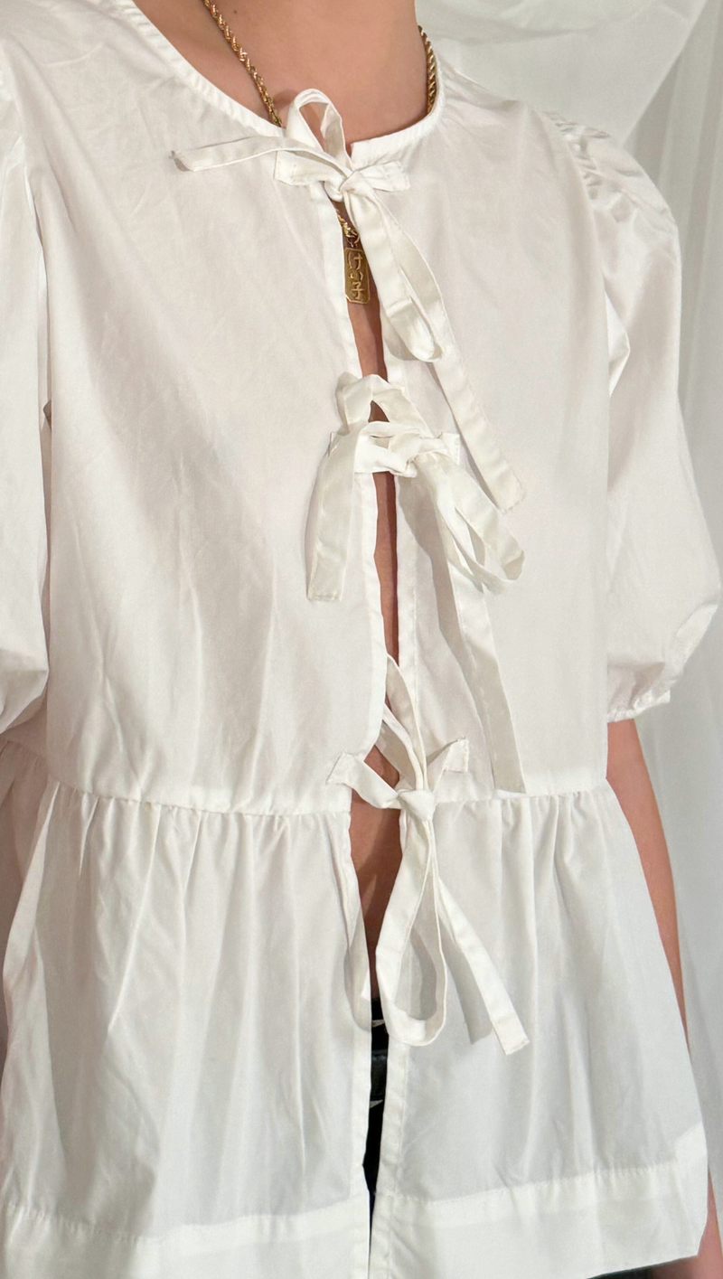 Penelope Tie Short Sleeve Blouse - Off White