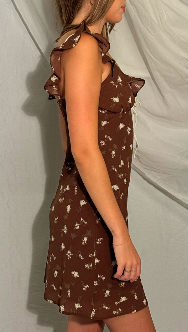 Ayla Piping Mini Dress - Brown