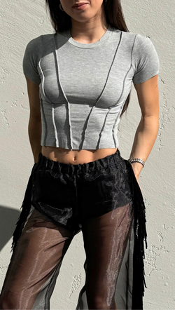 Baby Rib Seam Crop Tee - Heather Grey