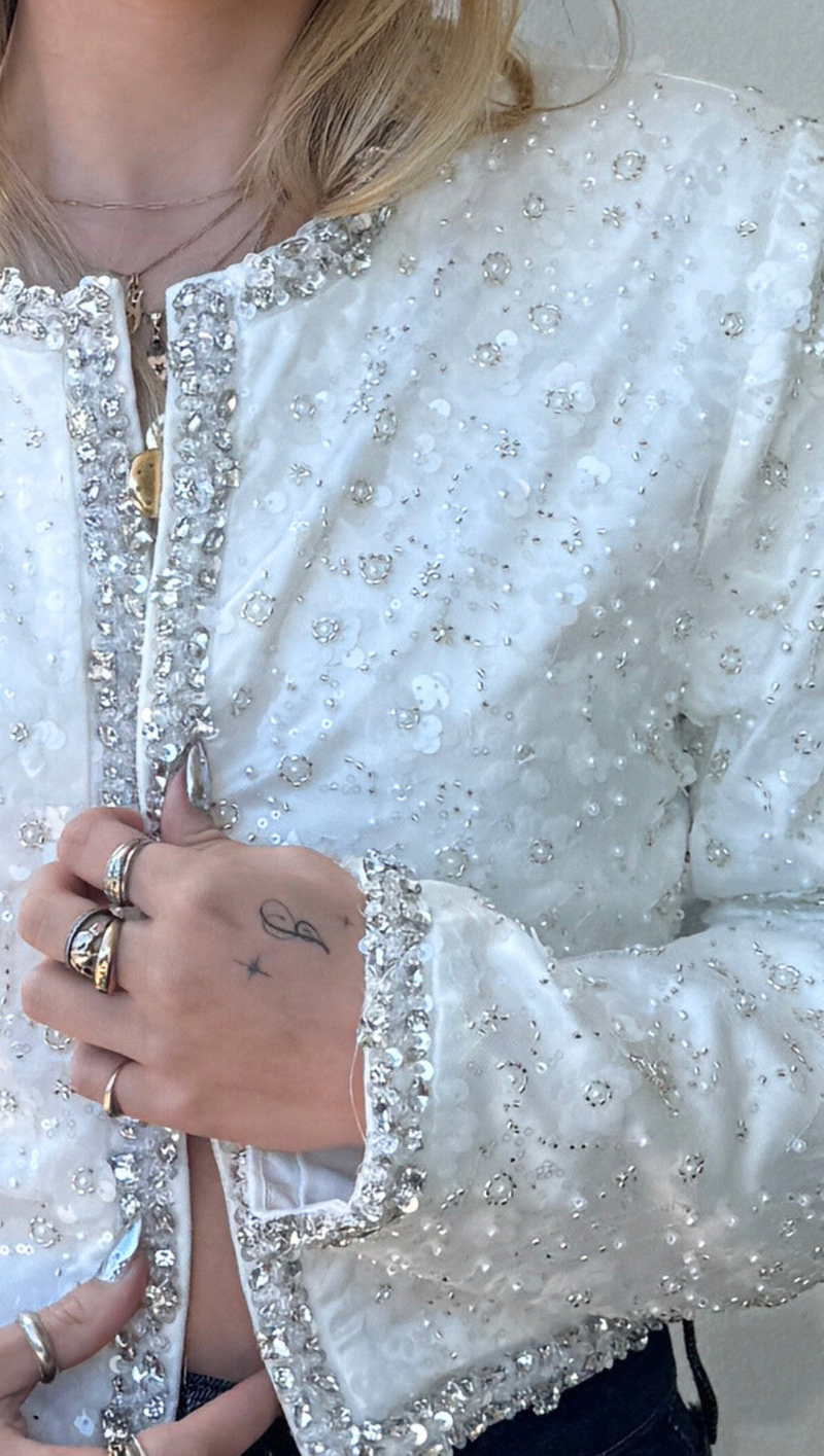 Festive Beaded Applique Jacket - Off White