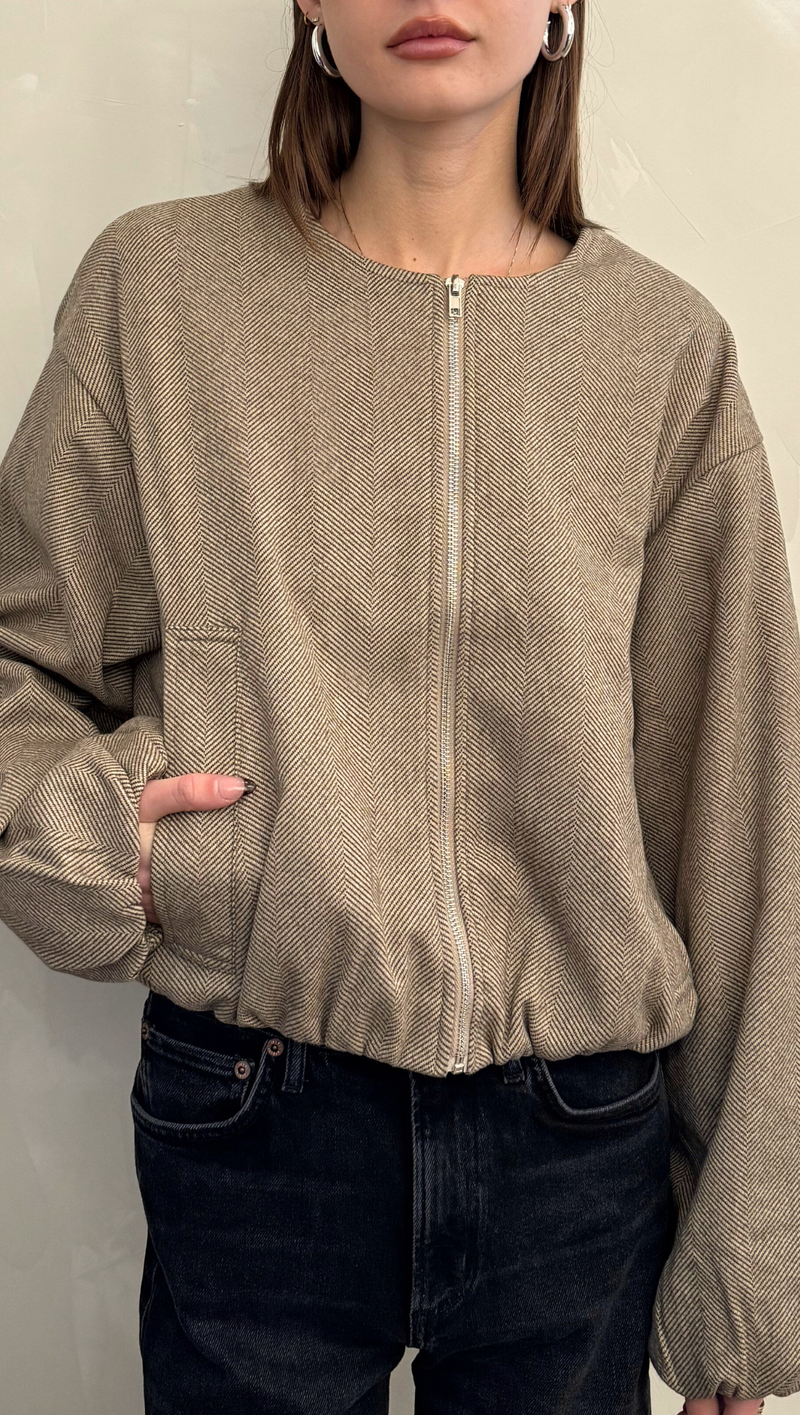 Tucker Herringbone Bomber - Brown