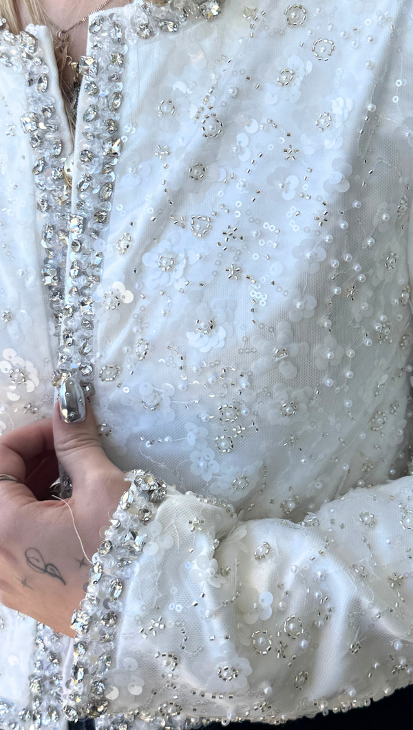 Festive Beaded Applique Jacket - Off White