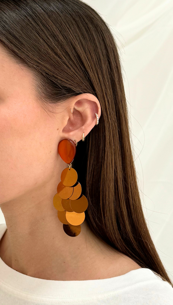 Shimmer Scale Drop Earring - Orange