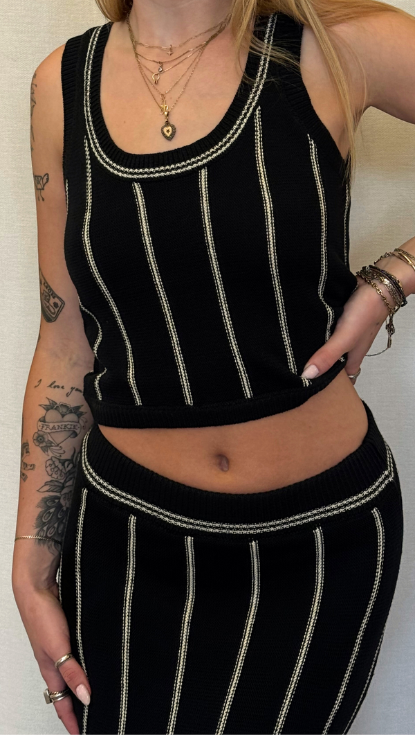 Taryn Two Piece Knit Maxi Set - Black/White