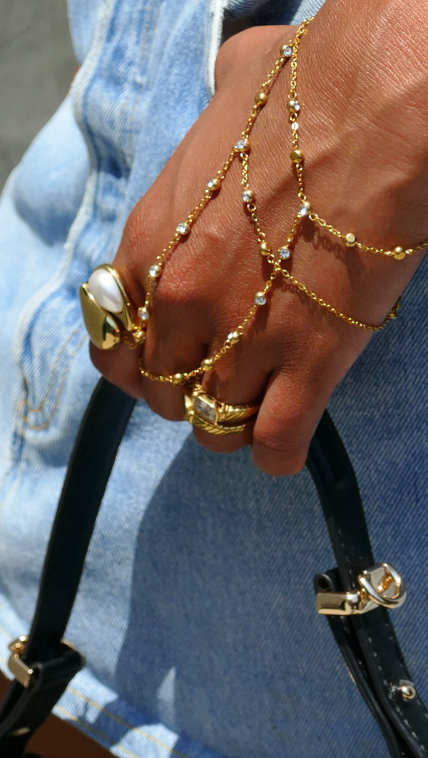 Dainty Stone Hand Chain - 18K Gold