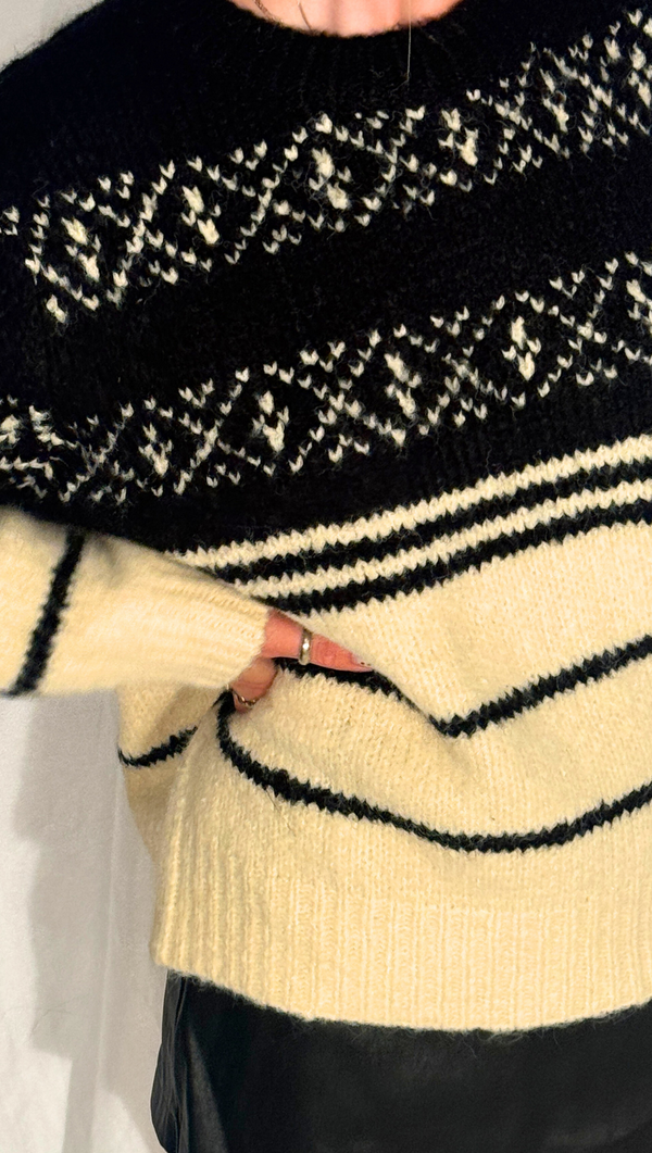 Kirsten Striped Oversized Sweater - Black/Cream