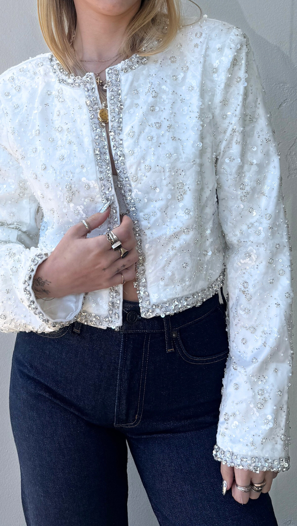 Festive Beaded Applique Jacket - Off White