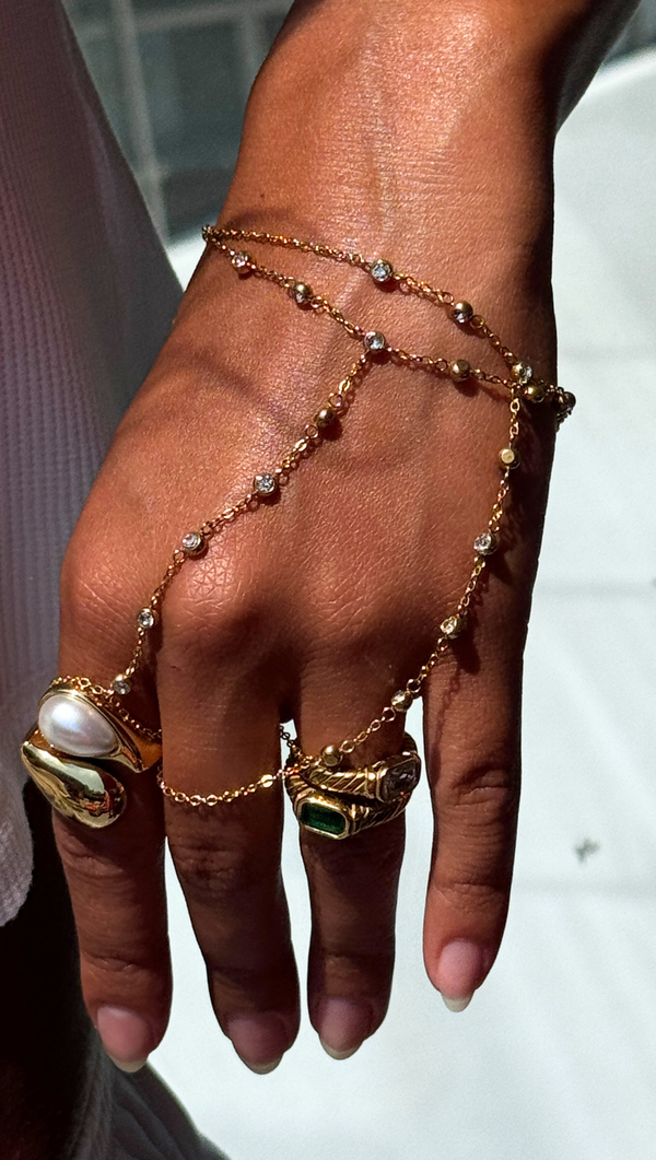 Dainty Stone Hand Chain - 18K Gold