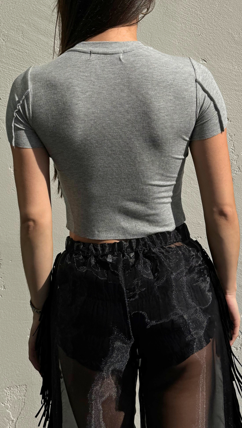 Baby Rib Seam Crop Tee - Heather Grey