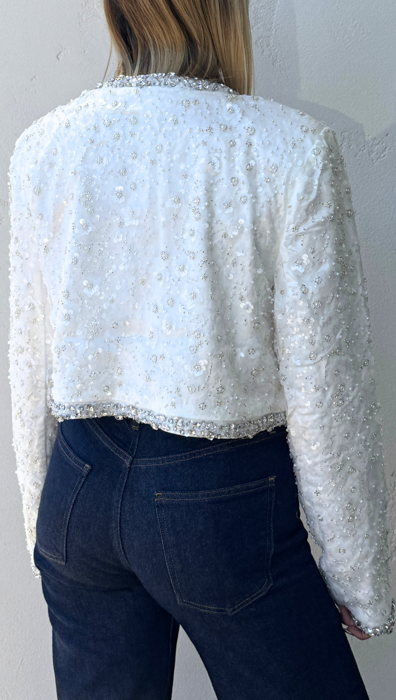 Festive Beaded Applique Jacket - Off White