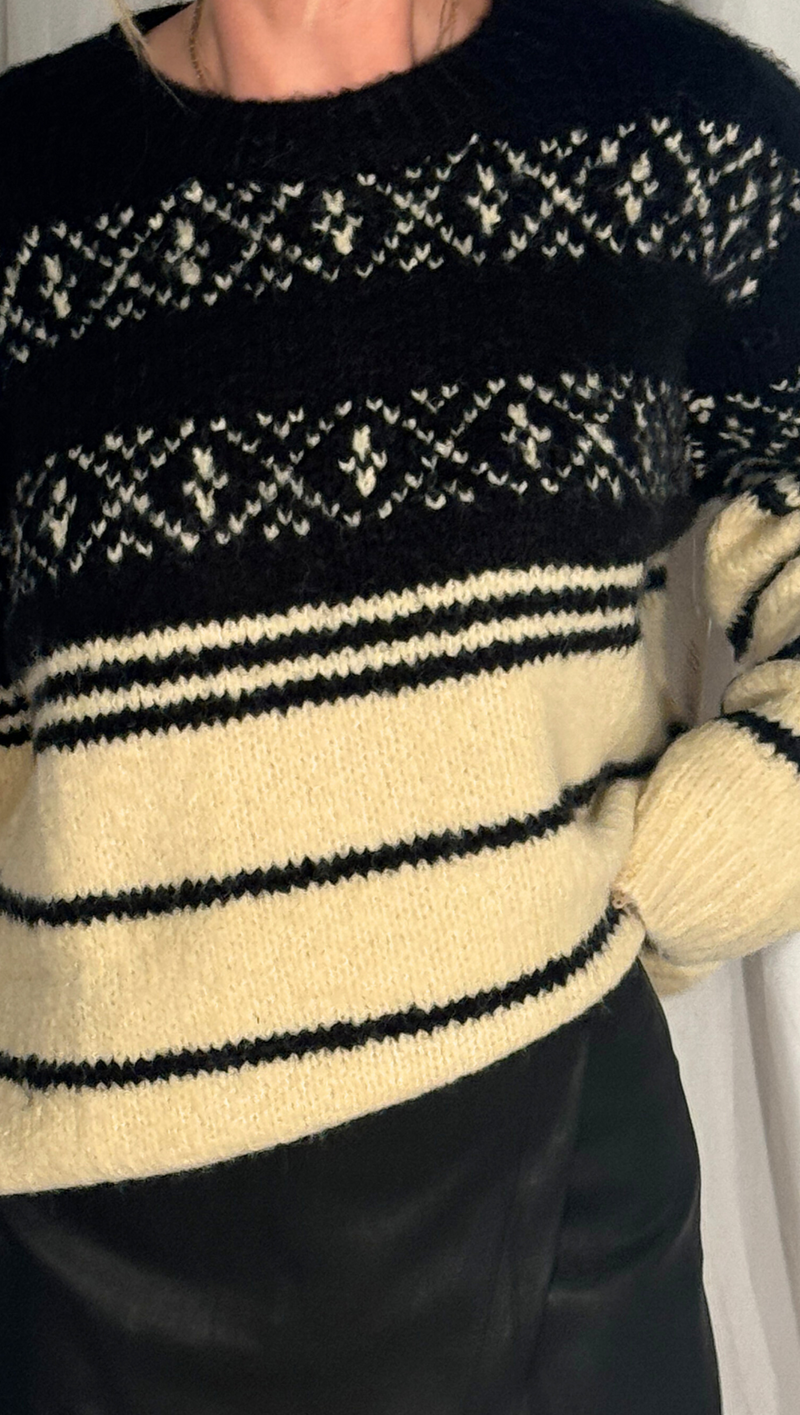 Kirsten Striped Oversized Sweater - Black/Cream