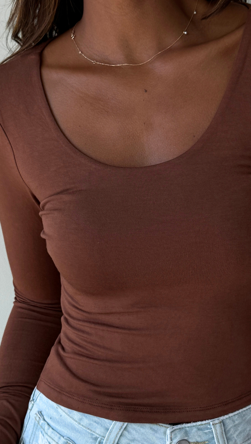 Simple Scoop Long Sleeve Top - Chestnut