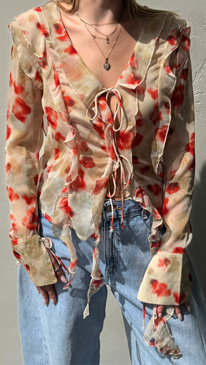 Sam Ruffle Tie Blouse - Tomato Floral