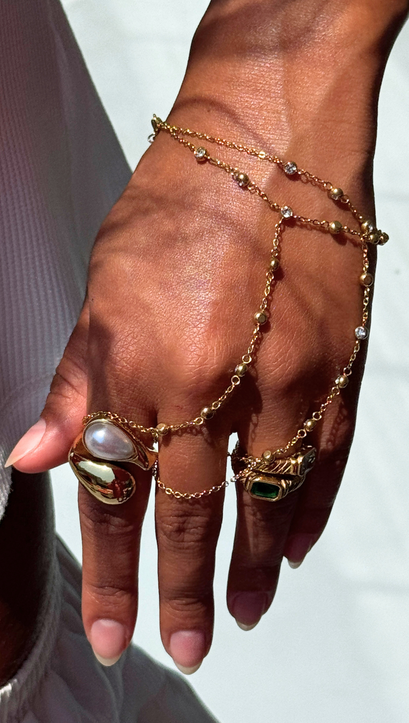 Dainty Stone Hand Chain - 18K Gold