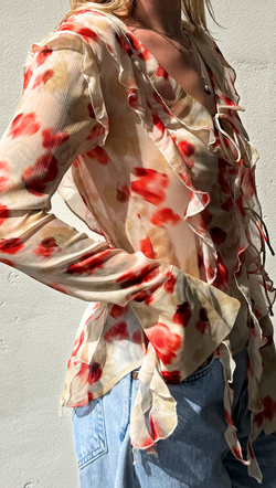 Sam Ruffle Tie Blouse - Tomato Floral