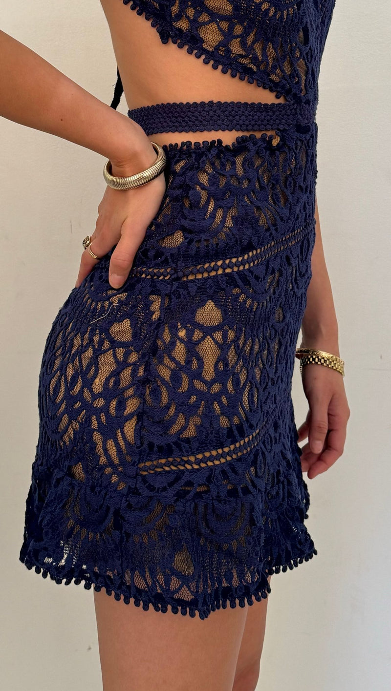 Adriana Cutout Lace Mini Dress - Navy