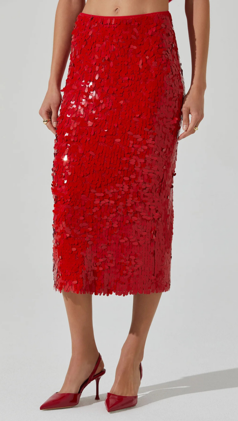 Amos Sequin Maxi Skirt - Red