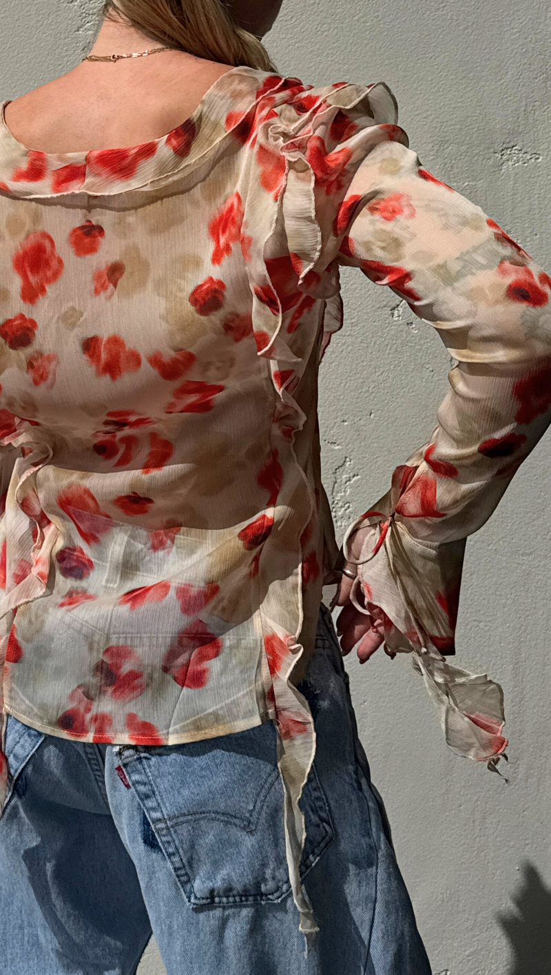 Sam Ruffle Tie Blouse - Tomato Floral