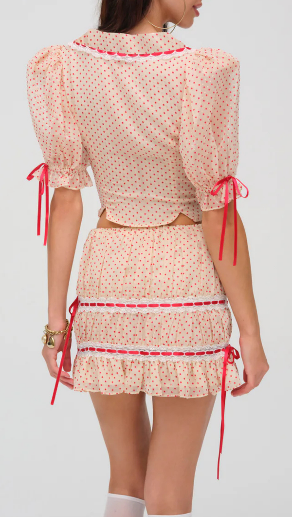 Love Dot Puff Sleeve Top - Cream White