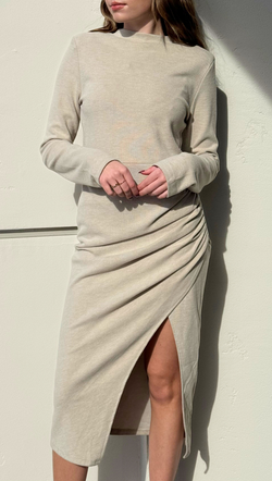 Khair Shoulder Padded Midi Dress - Taupe