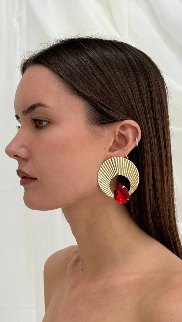 Oversized Ruby Statement Earring - Gold