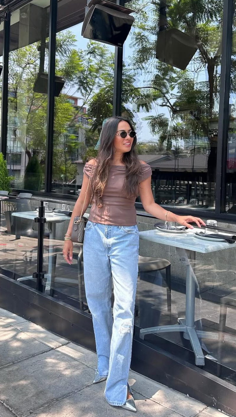 Heather Off Shoulder Tank - Mocha