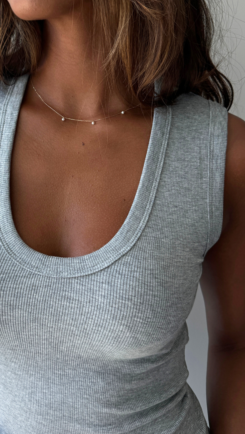 Deep Scoop Rib Tank - Heather Grey