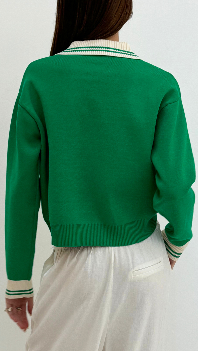 Nora Sweater - Green/ Ivory