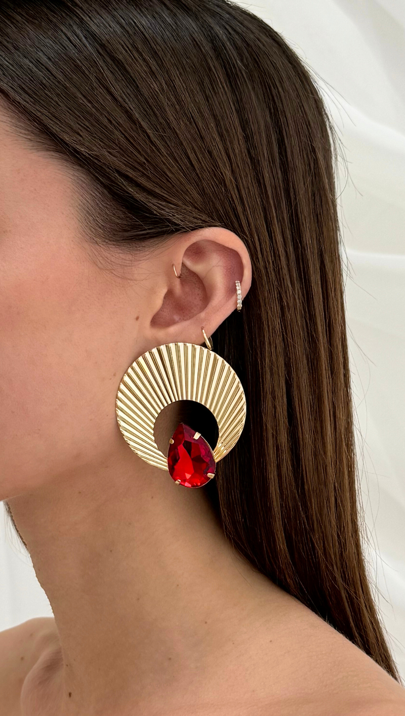 Oversized Ruby Statement Earring - Gold