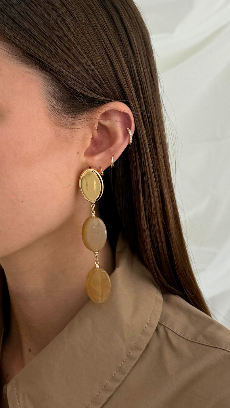 Oval Stone Drop Earring - Gold