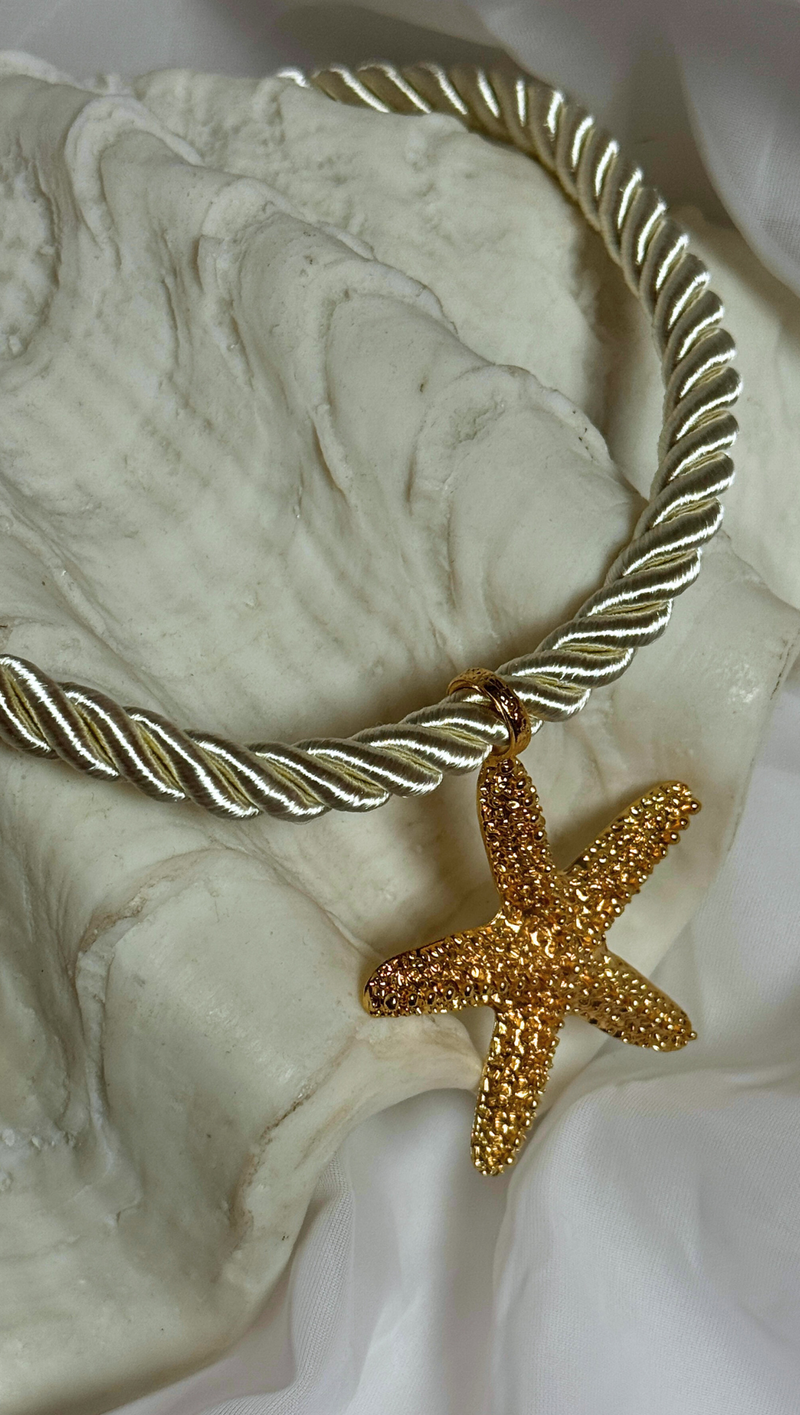 Starfish Pendant Rope Necklace - White