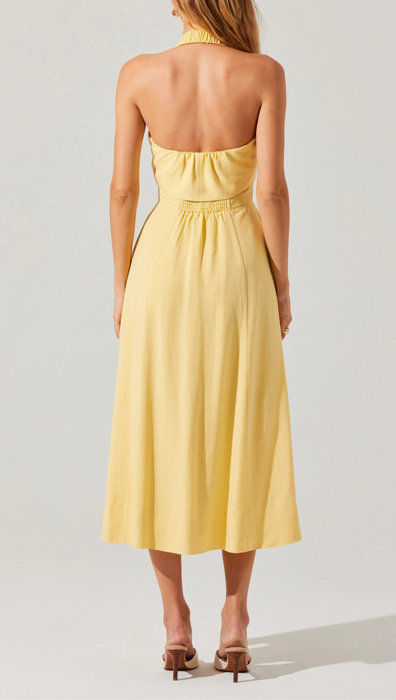 Katherine Linen Blend Midi Dress - Butter Yellow