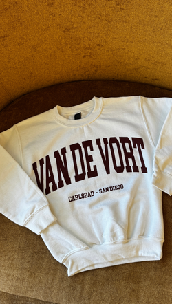 Kids Collegiate Crewneck - White/Oxblood