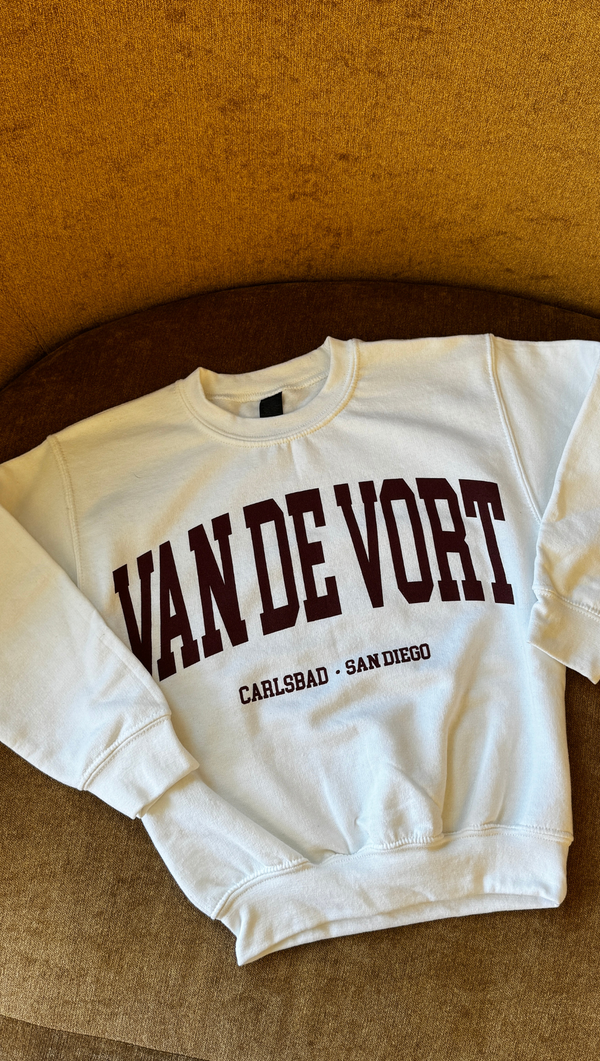 Kids Collegiate Crewneck - White/Oxblood