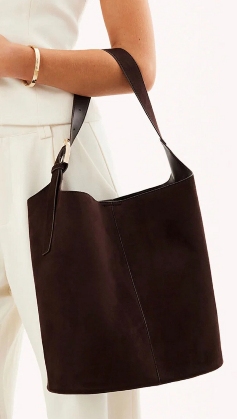 Cali Shoulder Bag - Chocolate Suede