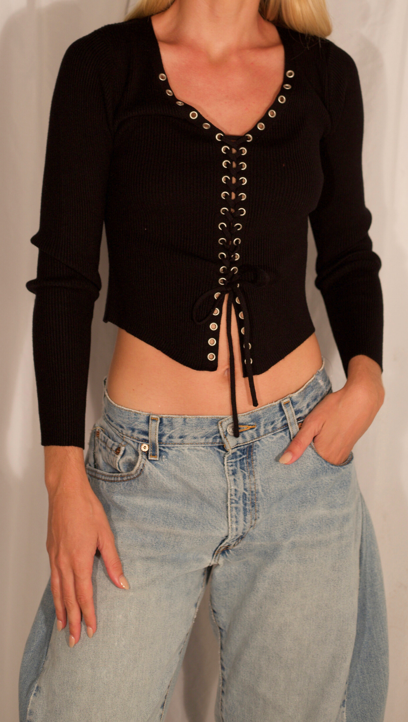 Kat Lace Up Knit - Black