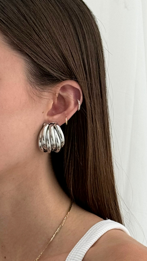 Layered Dome Earring - Silver