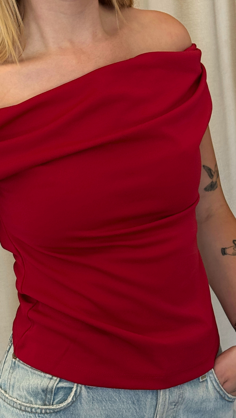 Heather Off Shoulder Tank - Red