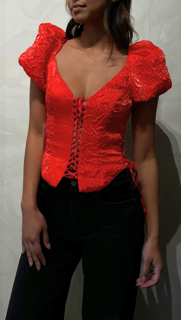 Frosted Organza Top - Red