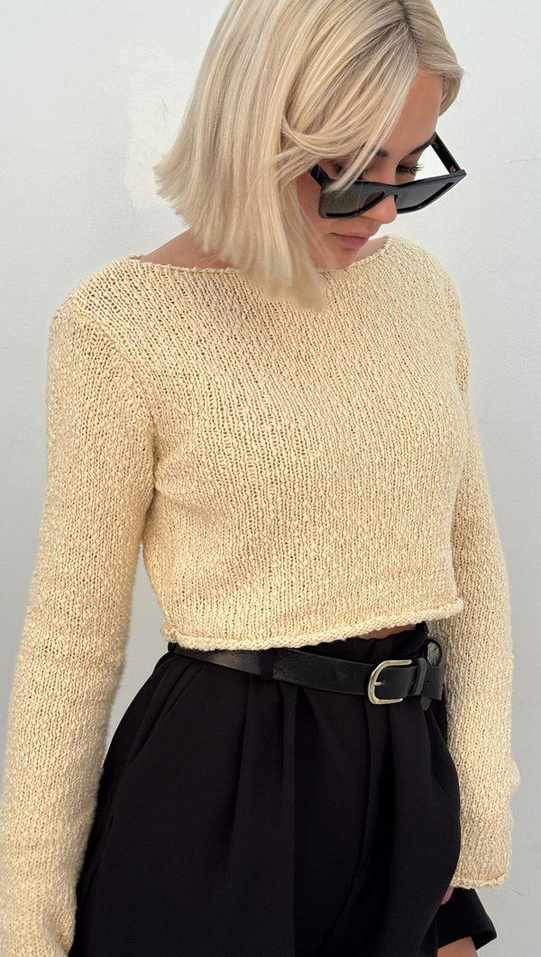 Lucia Cropped LS Sweater - Ivory