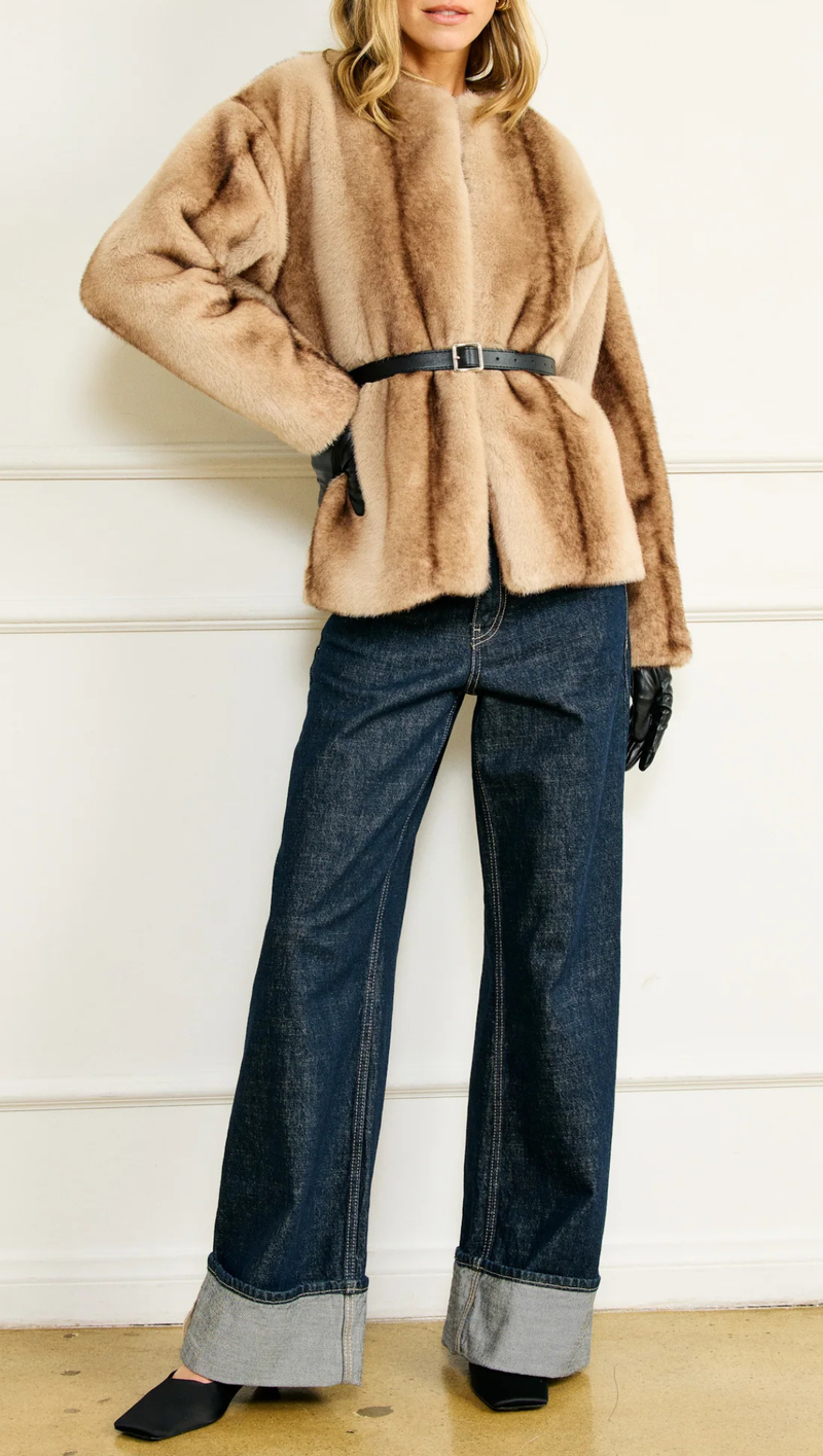 The City Faux Fur Jacket - Brown Multi