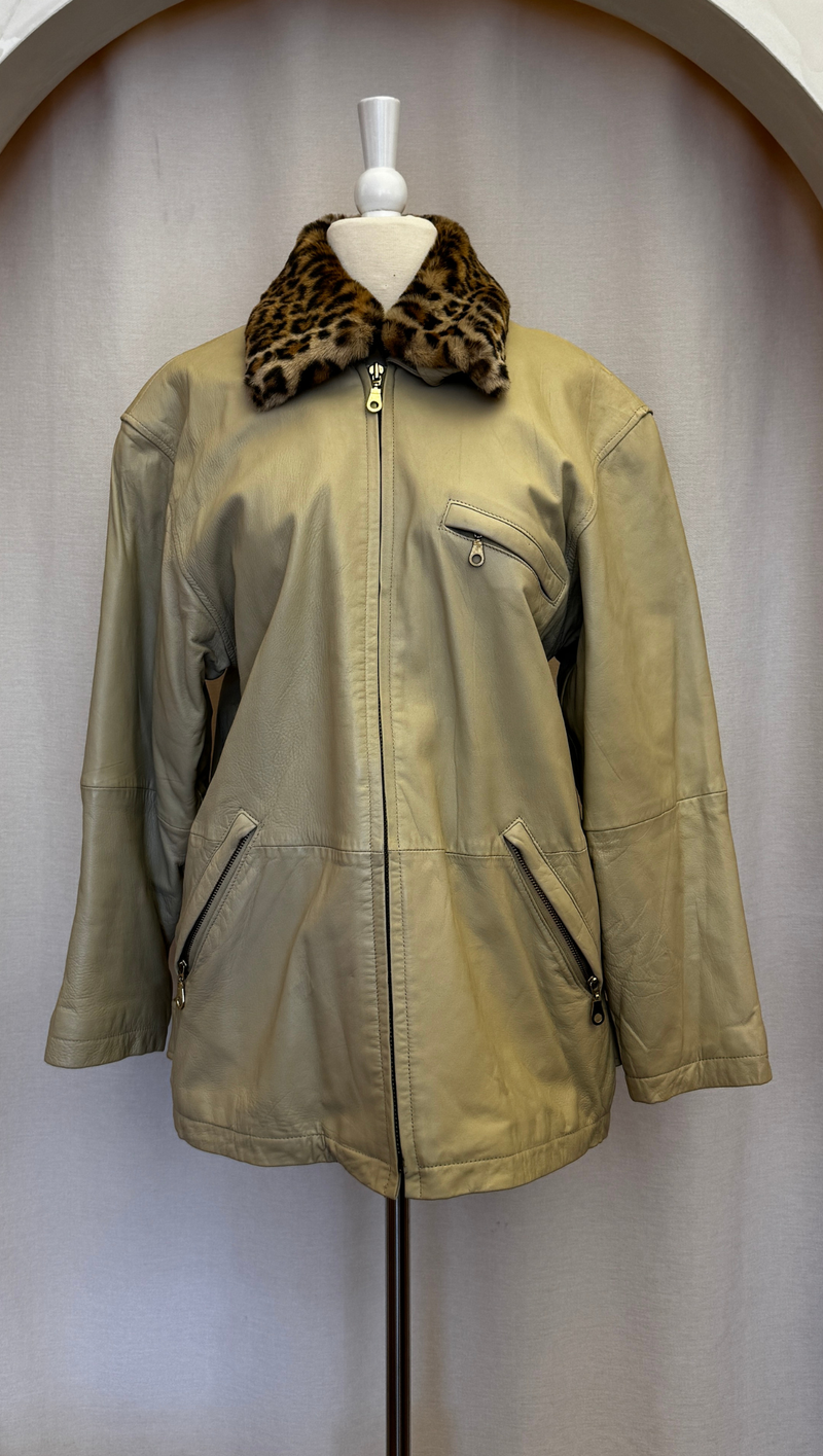 Rafael 90s Leather Jacket with Faux Fur Collar OS