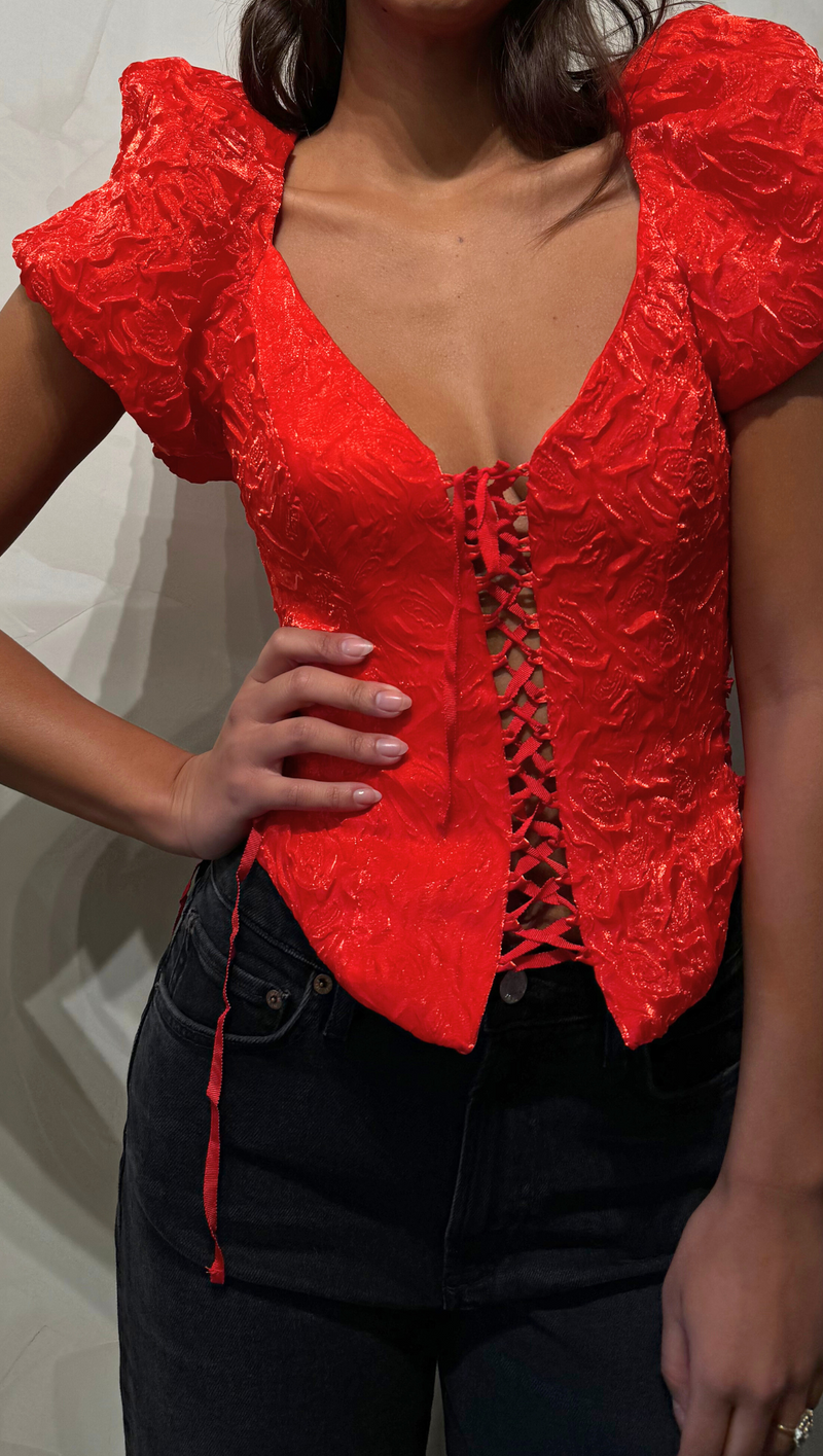 Frosted Organza Top - Red