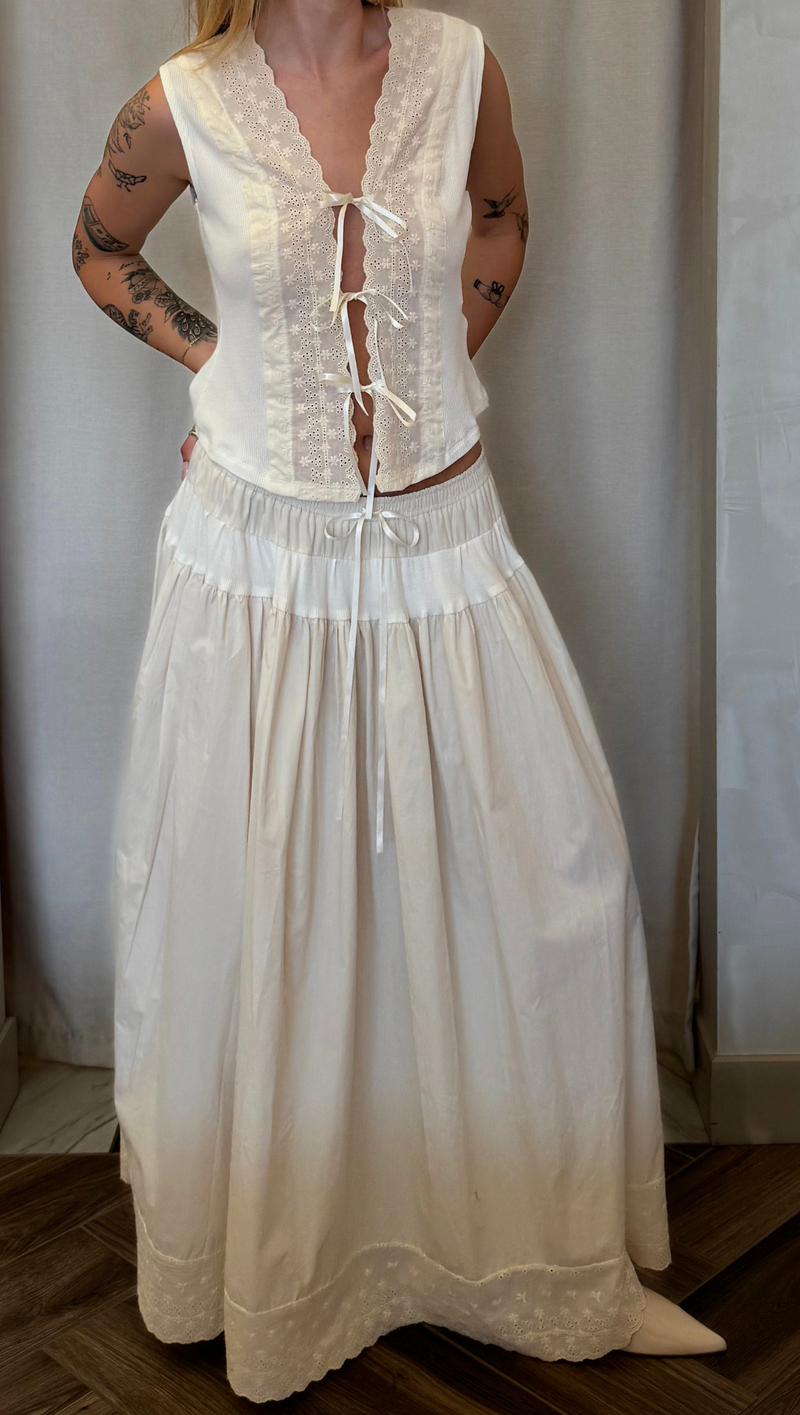 Elsa Embroidered Midi Skirt Set - Ivory