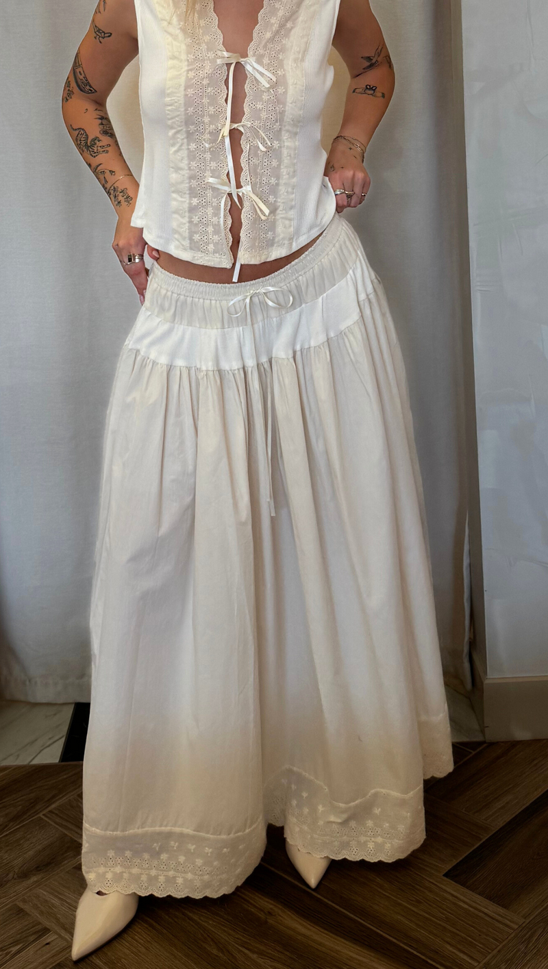Elsa Embroidered Midi Skirt Set - Ivory